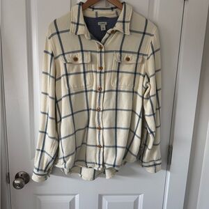 Cozy Cream Plaid Button-Up Shirt Jacket